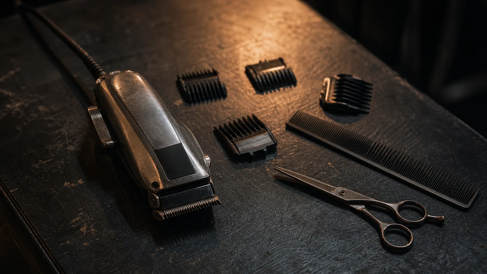Professional barber clippers, scissors and combs